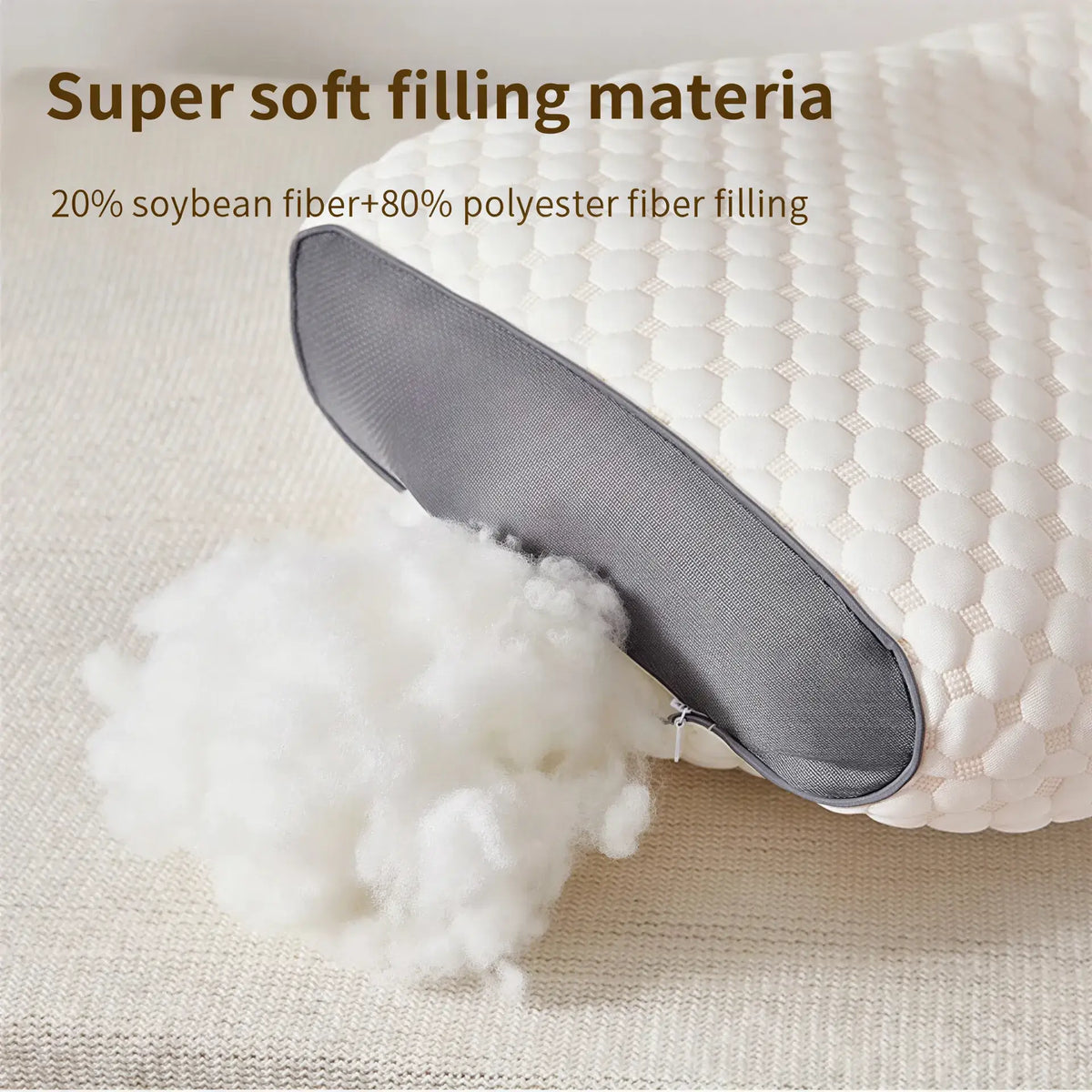 Zora soybean fiber cervical neck pillow with ergonomic design, soft fabric cover, and supportive shape for neck comfort.
