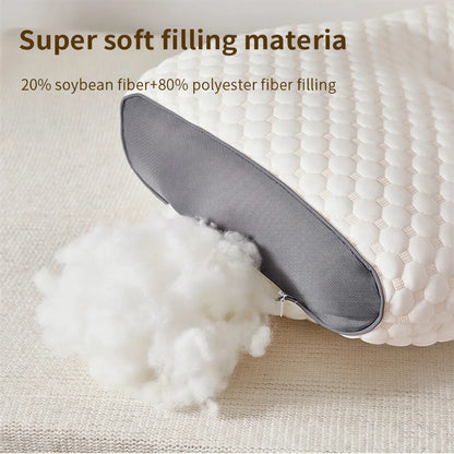 Zora soybean fiber cervical neck pillow with ergonomic design, soft fabric cover, and supportive shape for neck comfort.