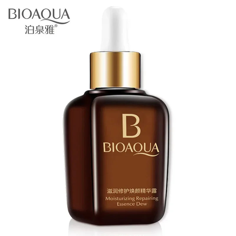 Zora Hydrating Facial Serum in a clear glass bottle with a dropper, showcasing a lightweight, moisturizing skincare product.