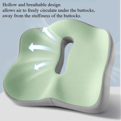 Zora 3D ergonomic memory foam seat cushion with adjustable straps, designed for comfort and support on office chairs.