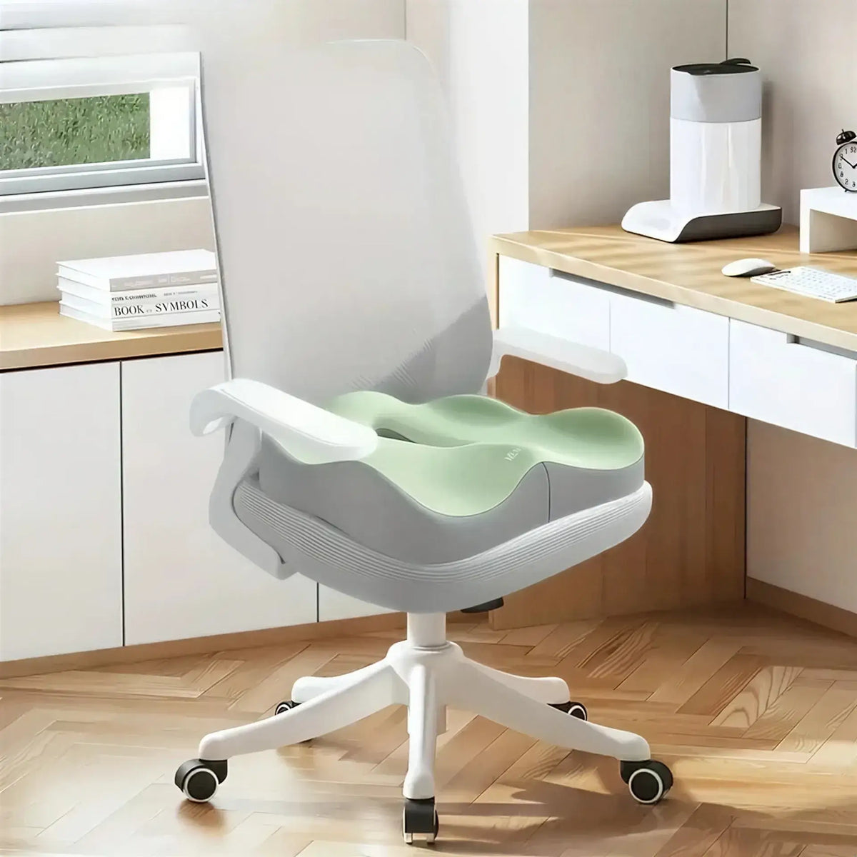Zora 3D ergonomic memory foam seat cushion with breathable cover designed for ergonomic support and comfort.