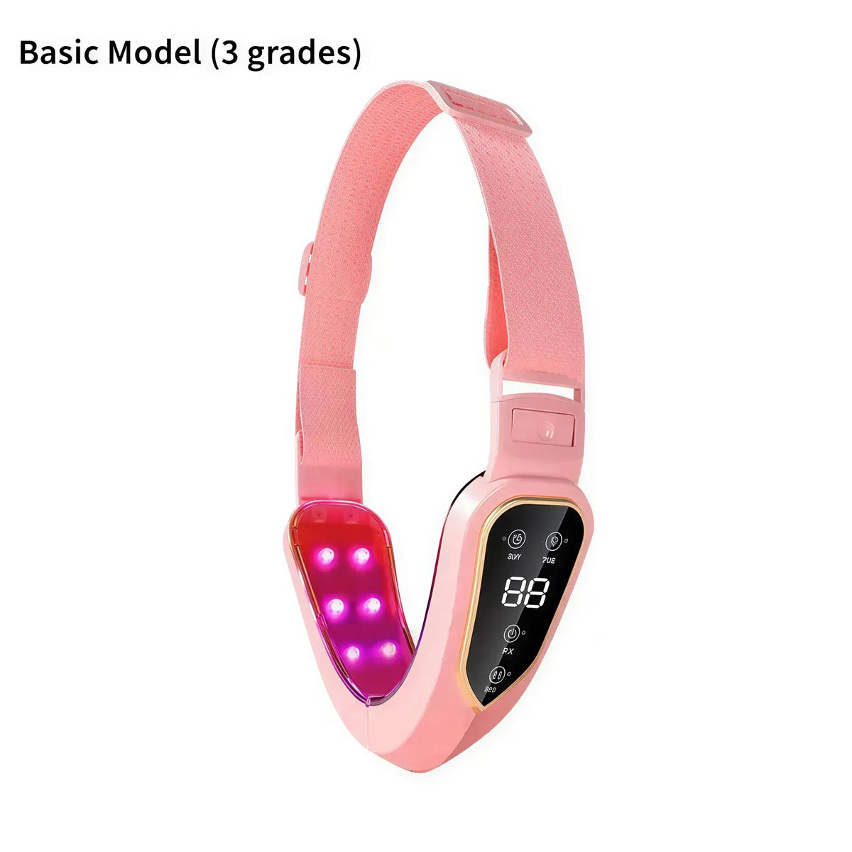 Zora LED facial massage and light therapy belt showing a sleek black belt with LED lights for skincare treatment.