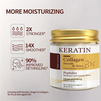 Zora Keratin and Collagen Rosemary Hair Mask for deep conditioning and hair care, shown in a sleek jar with rosemary sprigs