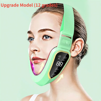 Zora LED facial massage and light therapy belt wrapped around a person's face, promoting skincare and relaxation.