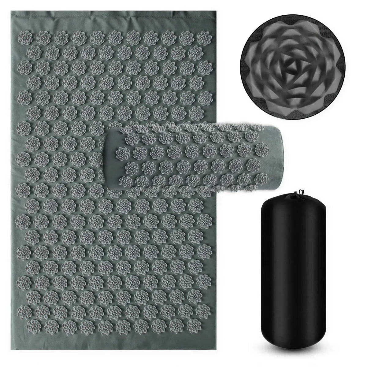 Zora acupressure massage mat and pillow set with textured surface for relief and relaxation, shown in the image.