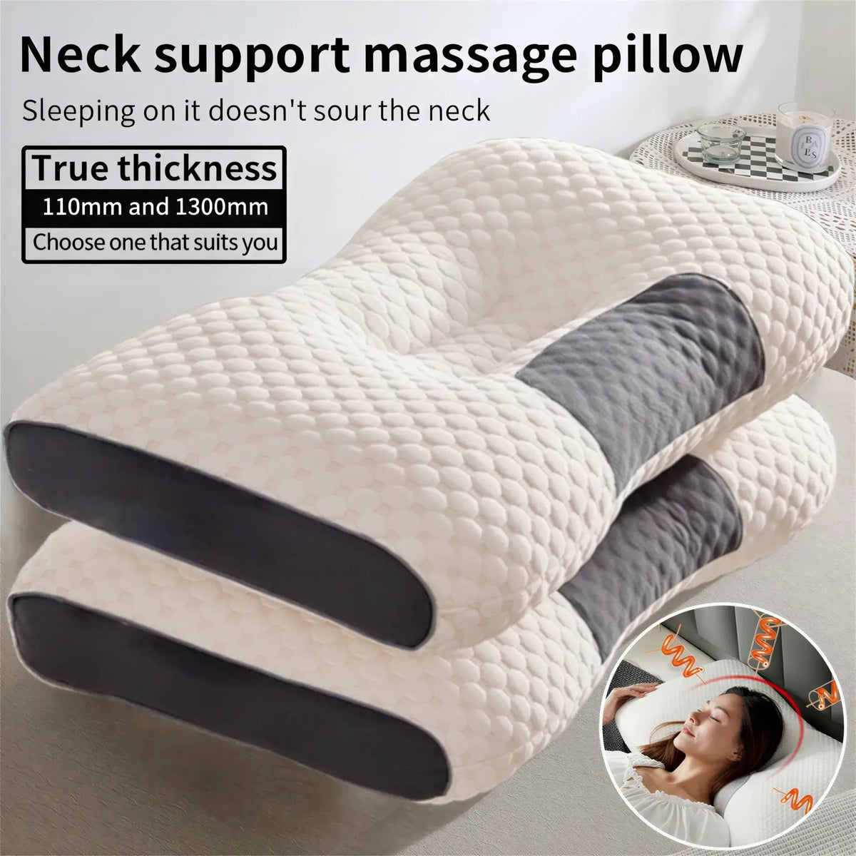 Zora soybean fiber cervical neck pillow with ergonomic design for neck support and comfort.