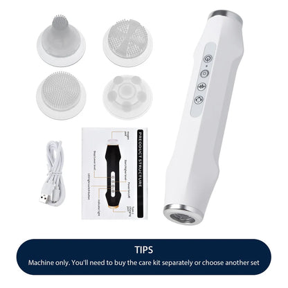 Zora CO2 Bubble Facial Care Pen displaying a sleek black device with a transparent nozzle and control buttons for skincare.