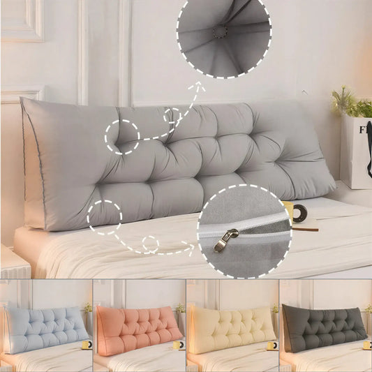 Zora Triangular Wedge Headboard Cushion in neutral fabric, providing comfortable support for bed and sofa.