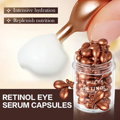 Zora Retinol Eye Serum Capsules for eye care, featuring sleek capsules designed to reduce puffiness and fine lines around the eyes.