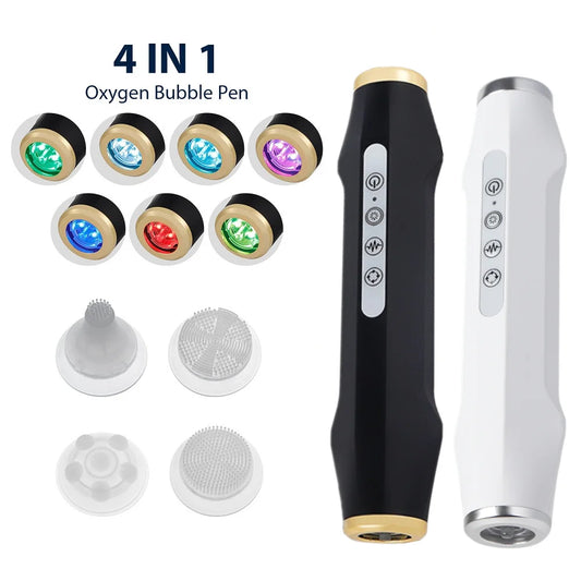 Zora CO2 Bubble Facial Care Pen for cleansing and skincare, featuring a sleek handheld device with a nozzle and control buttons.