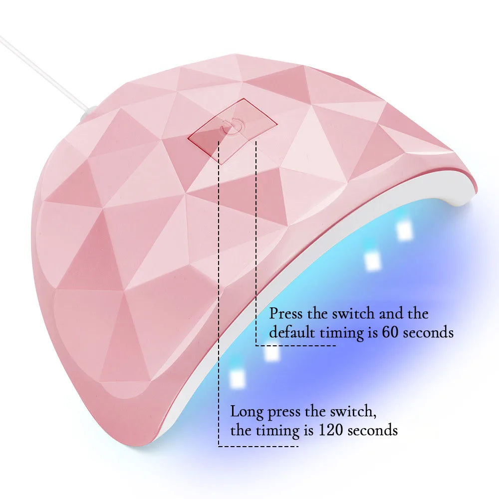 Zora LED gel nail curing lamp for nail care devices, black with digital display and multiple curing settings.