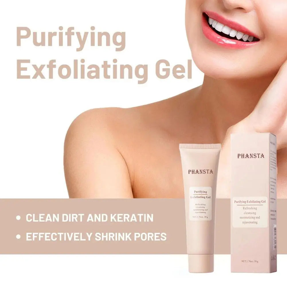 Zora Gentle Face Exfoliating Gel in a clear tube, showing the creamy exfoliant with natural ingredients for smooth skin.