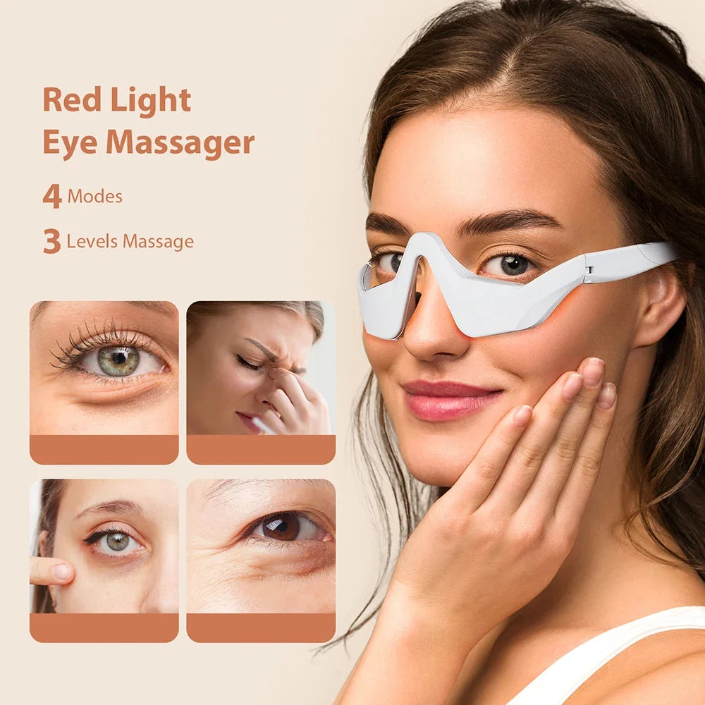 Zora 3D Eye Relaxation Massager wearable eye care device with adjustable straps and soft padding for soothing eye massage.