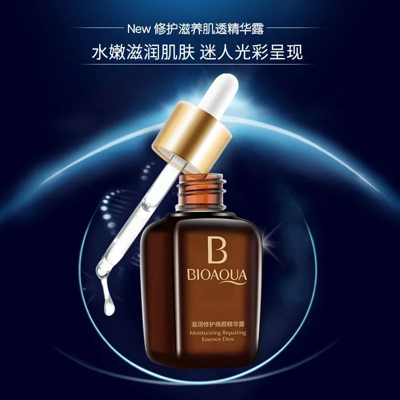 Zora Hydrating Facial Serum in a clear glass bottle with dropper, showcasing the nourishing skincare product for hydrating skin.