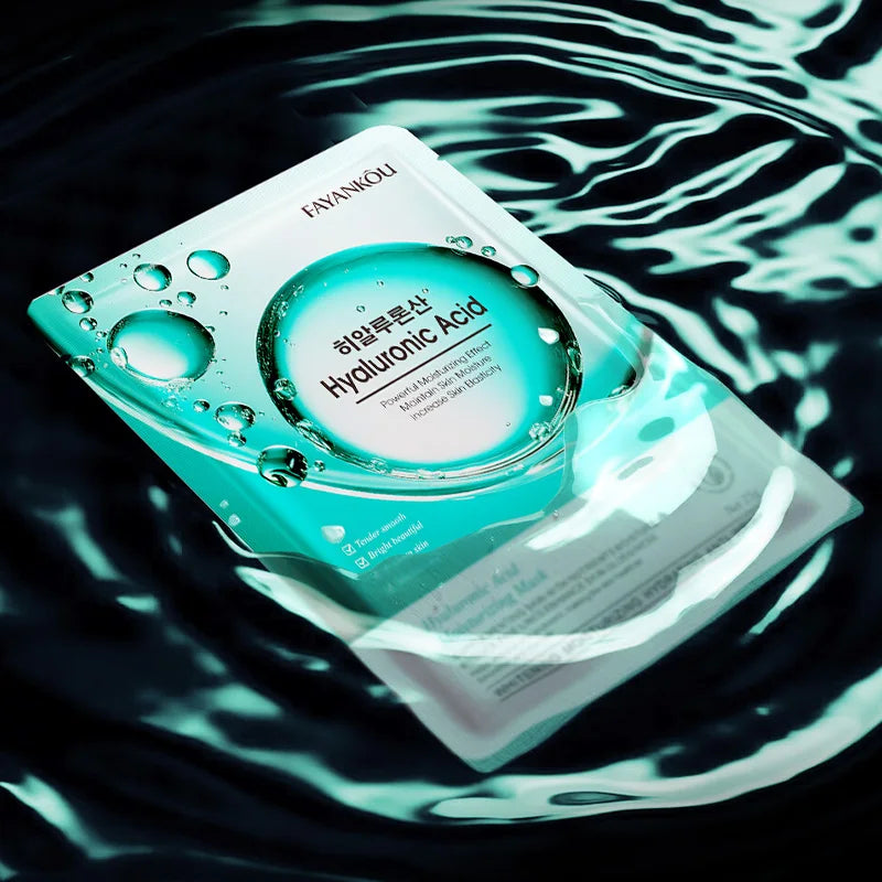 Zora Hyaluronic Acid Crystal Facial Mask spread on face, hydrating and rejuvenating skincare product.