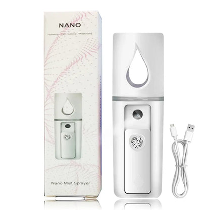 Zora Nano Facial Steamer and Humidifying Sprayer for skincare, compact beauty device with mist spray in black and silver finish.