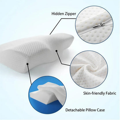 Butterfly-shaped memory foam neck pillow by Zora, soft and supportive cushion for travel and relaxation.