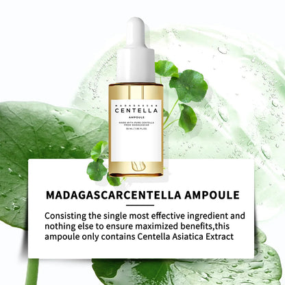 Zora Madagascar Centella Comfort Serum in a glass bottle, featuring a pump dispenser for facial skincare.