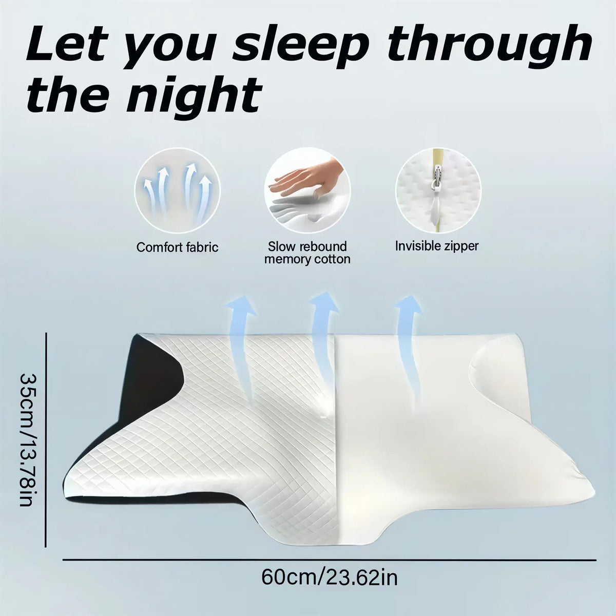 Zora cervical support memory foam pillow for sleeping with ergonomic design and plush cover, ideal for neck comfort and rest.
