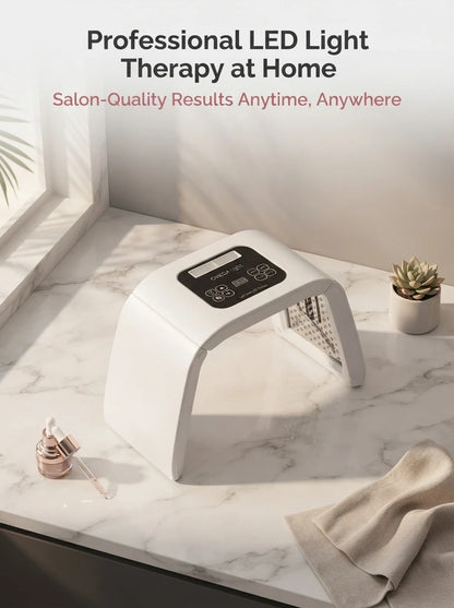 Zora 7-Color LED facial and body mask showing a sleek black device with multiple LED light panels for skin therapy.