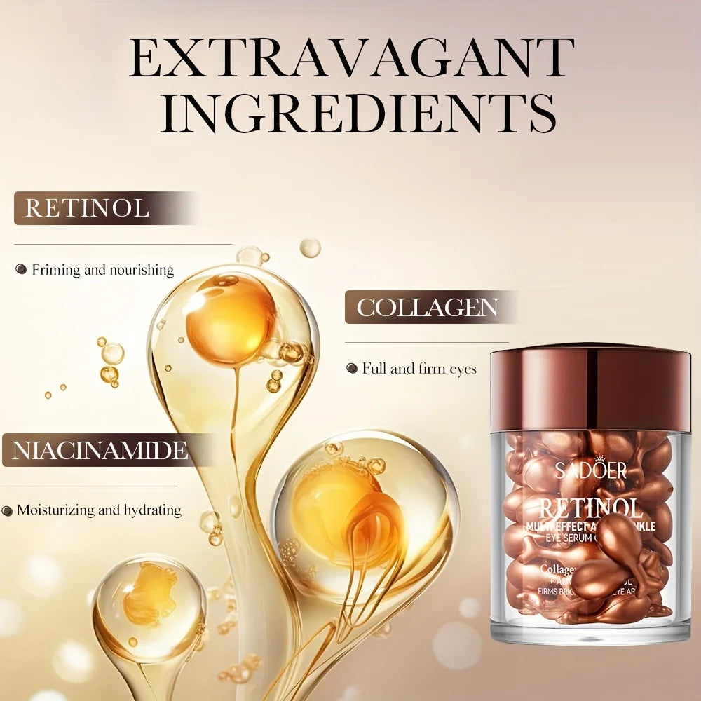 Zora Retinol Eye Serum Capsules for eye care, featuring small, sealed capsules containing nourishing retinol treatment.