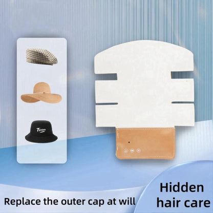 Zora Red Light Hair and Scalp Care Cap for light therapy treatment, shown on a head with the device fitted.