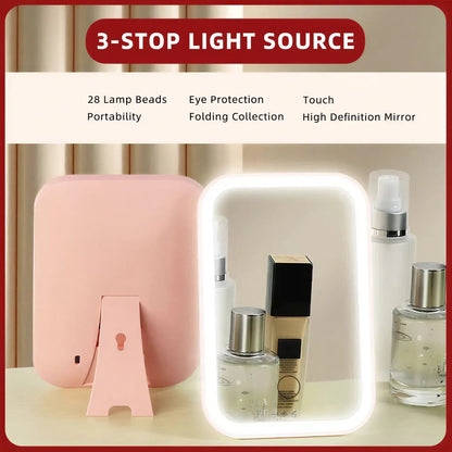 Zora LED Touch Makeup Mirror with illuminated surface and sleek design, perfect for detailed beauty application.