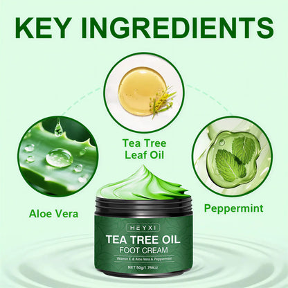 Zora Tea Oil Hand and Foot Cream jar with a white lid, showcasing the moisturizing cream for hands and feet in a natural setting.