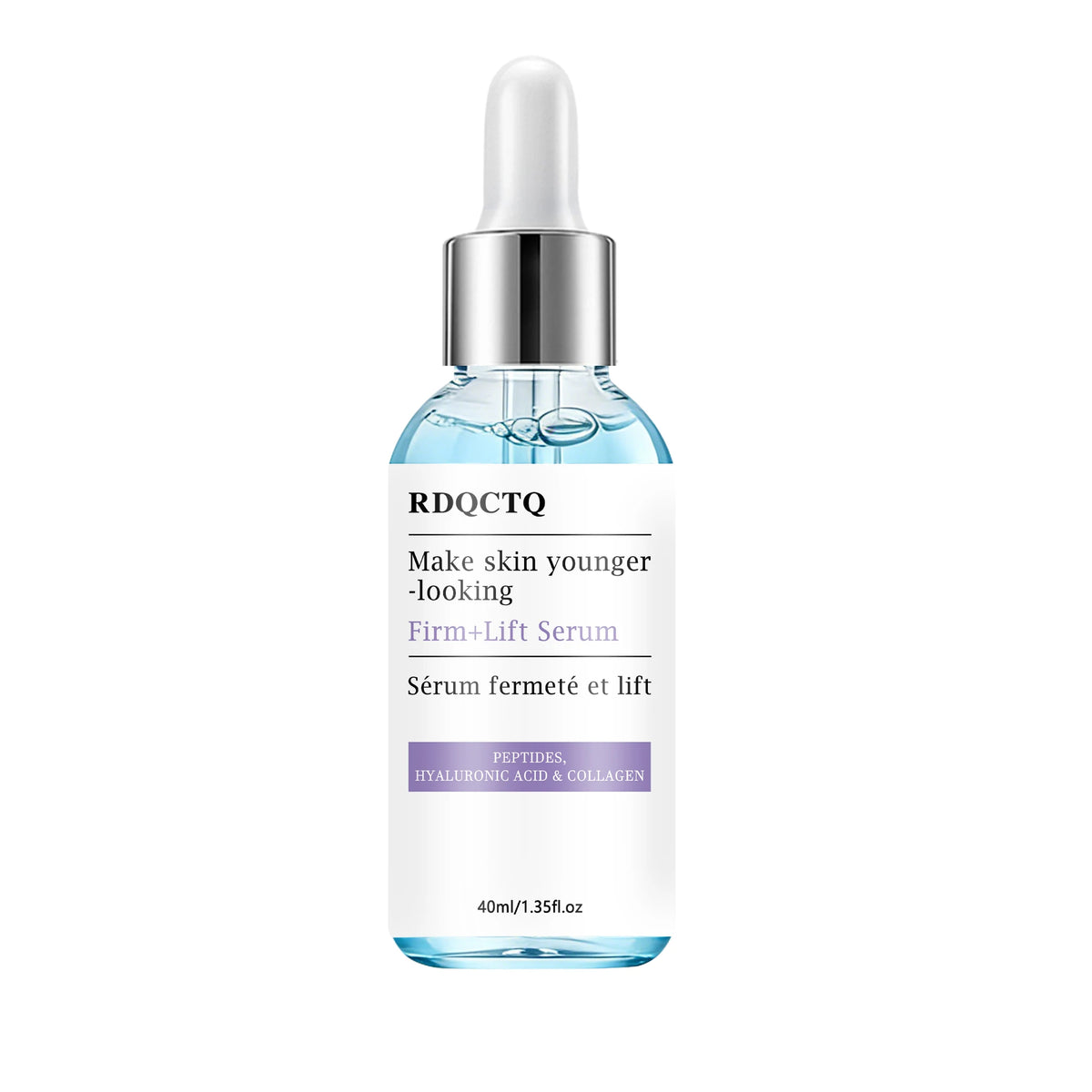 Zora Peptide and Hyaluronic Acid Collagen Face Serum in a clear glass bottle, with a dropper applicator for skincare and anti-aging benefits.