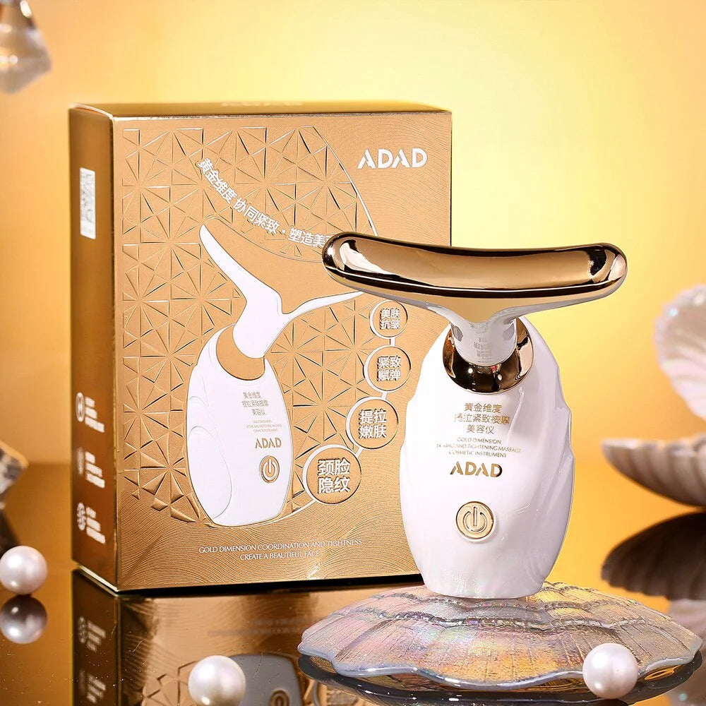 Zora Microcurrent Facial and Neck Massager showing sleek device with control buttons, designed for facial and neck skin rejuvenation.