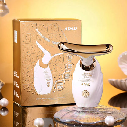 Zora Microcurrent Facial and Neck Massager showing sleek device with control buttons, designed for facial and neck skin rejuvenation.