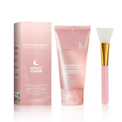 Zora Collagen Overnight Peel-Off Face Mask applied on clean skin, showcasing a smooth, glowing complexion for skincare rejuvenation.