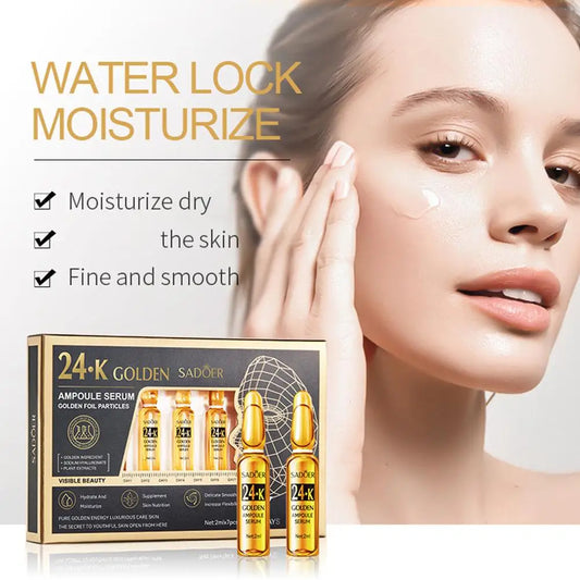 Zora hyaluronic acid ampoule serum vials for deep hydration, featuring clear glass vials with dropper applicator for facial skincare.