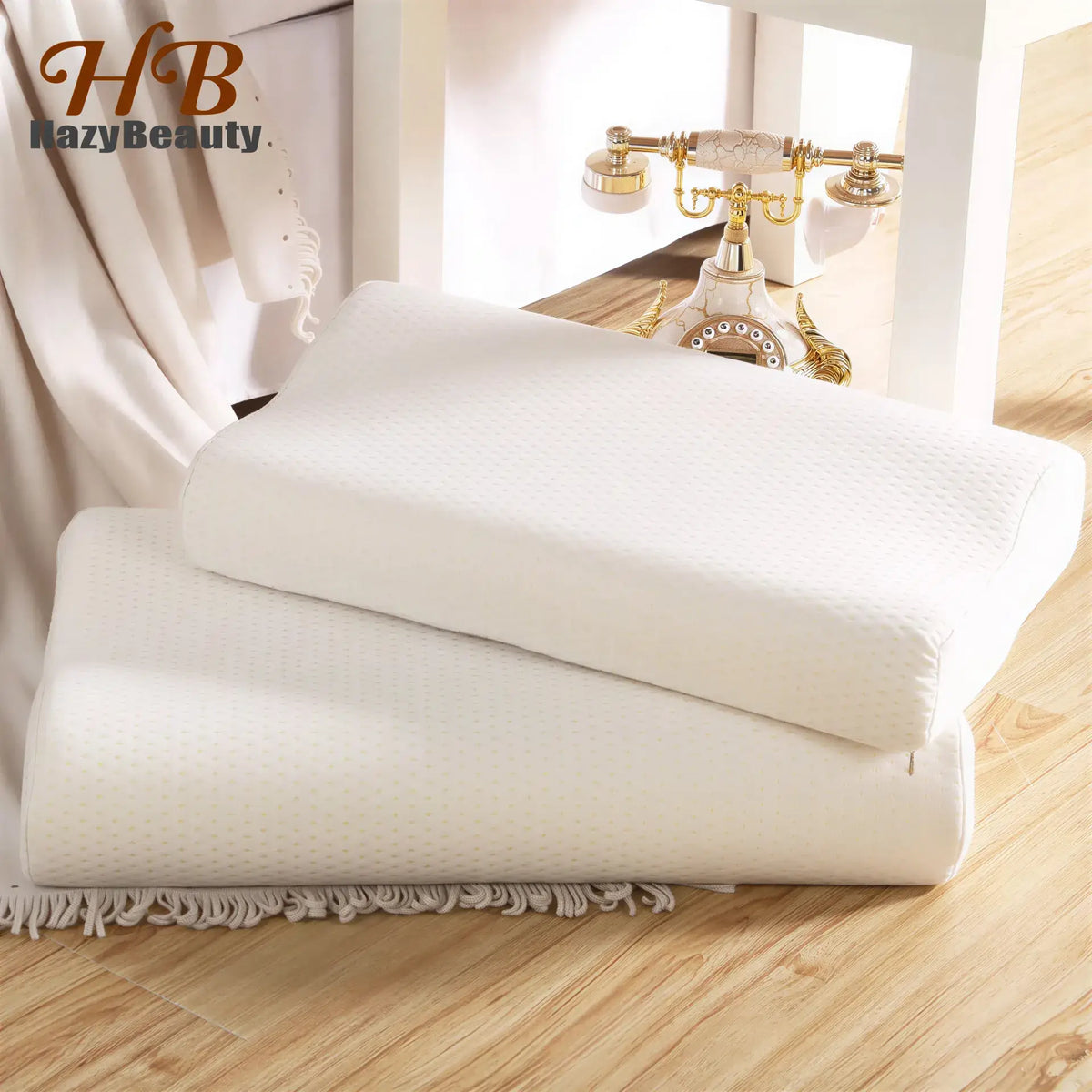 Zora ergonomic memory foam pillow with contoured shape for neck and head support, soft cover, in a neutral color.