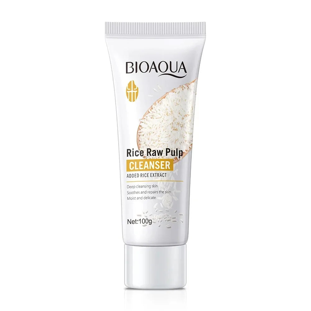 Zora Rice Facial Cleansing Foam in a pump bottle, gentle daily cleanser for soft, refreshed skin.