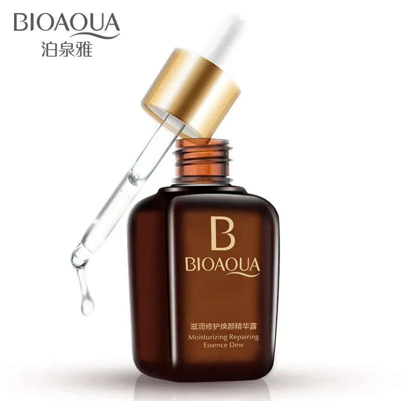 Zora Hydrating Facial Serum bottle with dropper, showcasing clear liquid and sleek packaging for nourishing skin care.