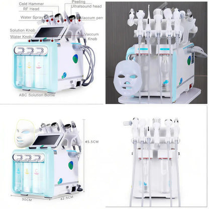 Zora 7-in-1 Hydro Facial Care System with multiple attachments for cleansing, exfoliating, and hydrating skin.