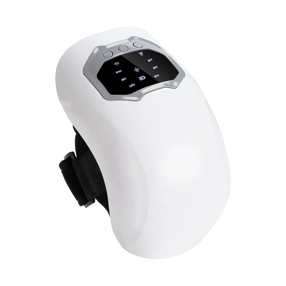 Zora cordless knee massager with heat, compression, and vibration for soothing knee pain relief.