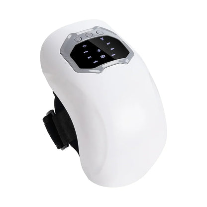 Zora cordless knee massager with heat, compression, and vibration features shown on a person's knee for pain relief and comfort.