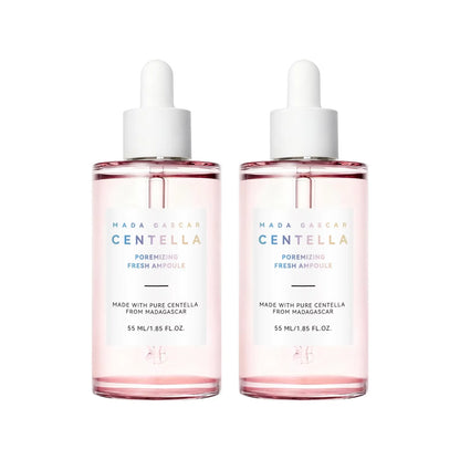 Zora Madagascar Centella Comfort Serum in a clear glass bottle with dropper for soothing skin care.
