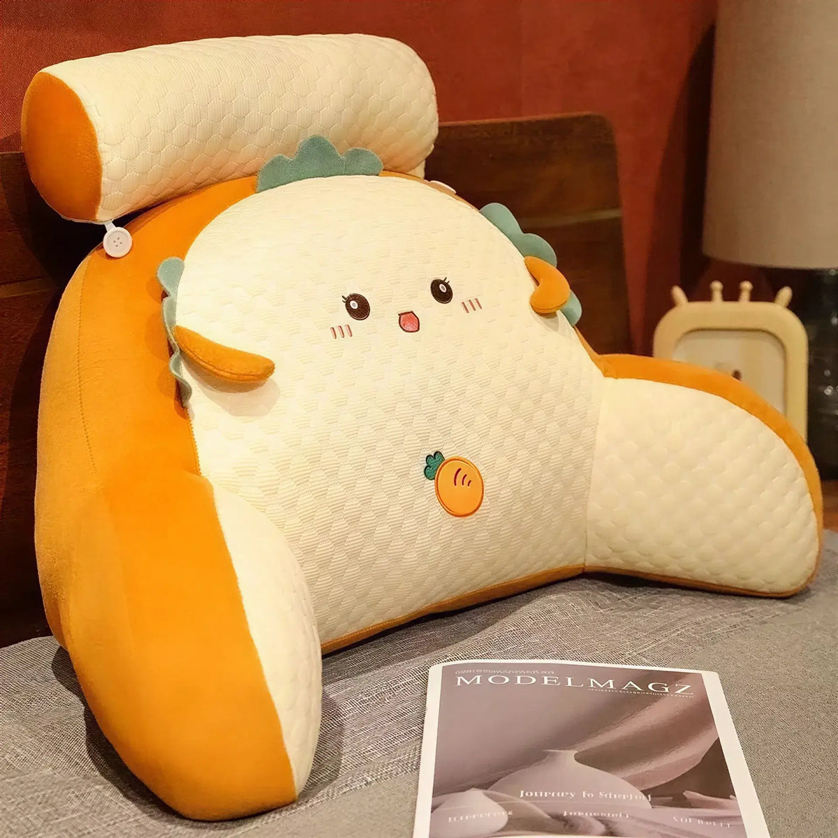 Zora Adjustable Reading Backrest Pillow with supportive cushion and fabric cover, ideal for lounging and reading comfortably.