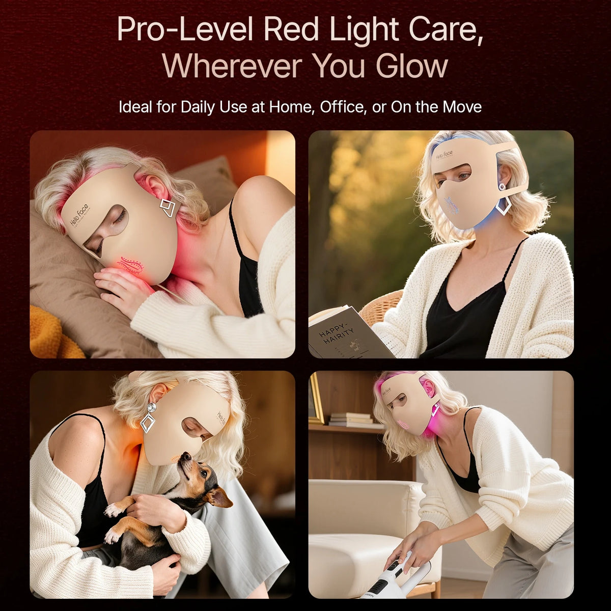 Zora M300 LED face mask for light therapy, showing front view with multiple LED light panels on a white background.