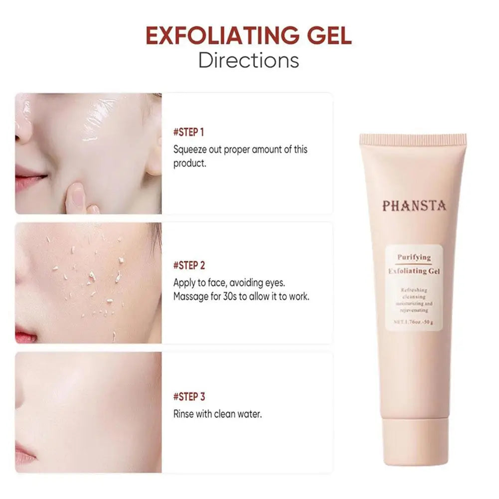 Zora Gentle Face Exfoliating Gel in a clear tube, designed for skincare and facial cleansing, with a smooth, gel texture visible.