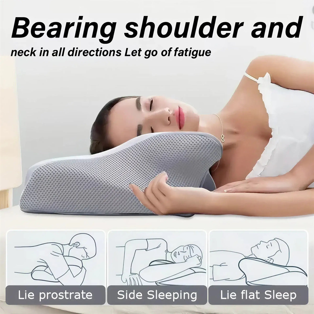 Zora cervical support memory foam pillow for sleeping, showcasing ergonomic design and soft, supportive fabric for neck comfort.