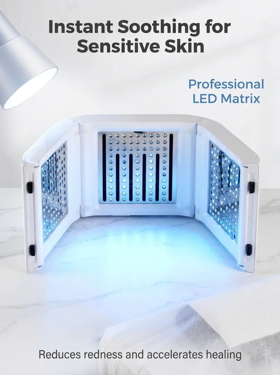 Zora 7-color LED facial and body mask showing a black mask with LED lights for skin therapy and rejuvenation.