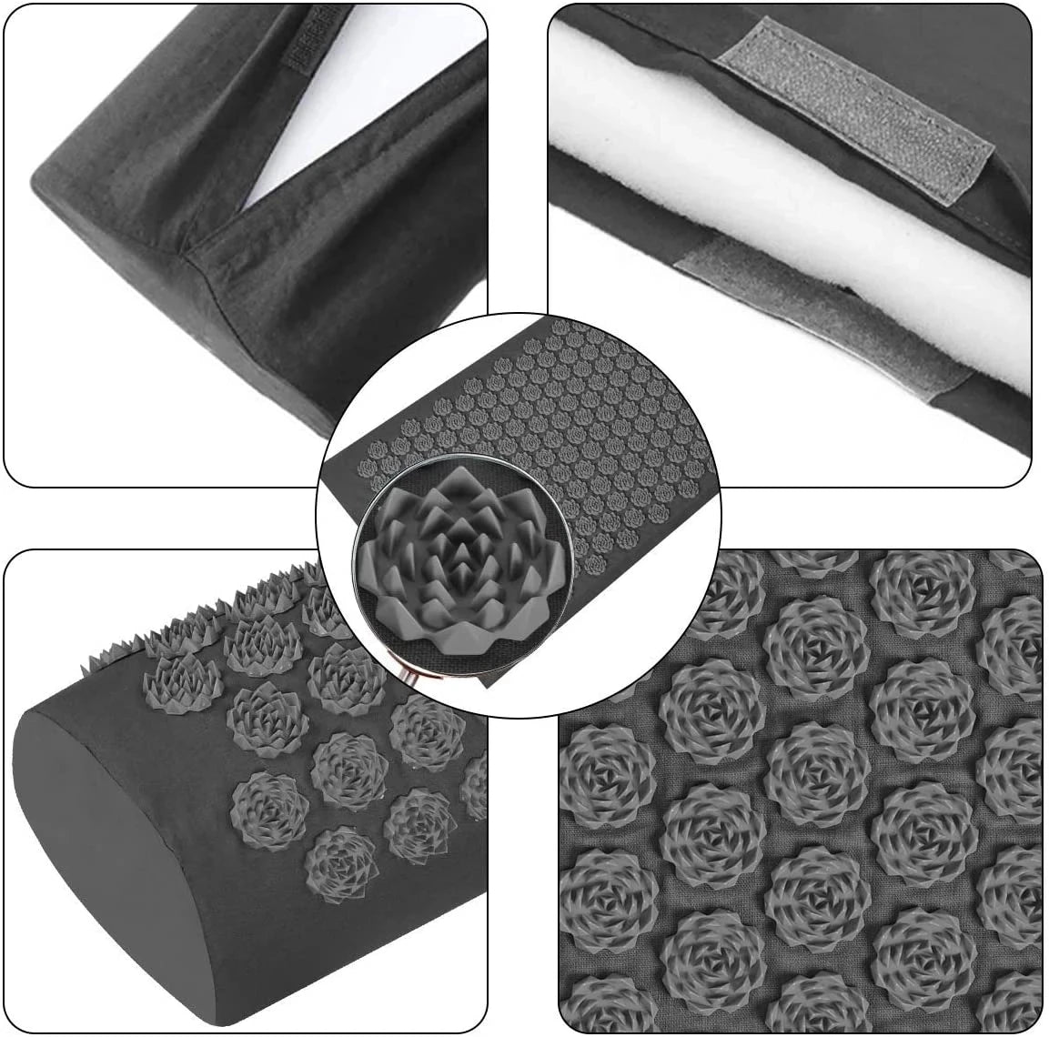 Zora acupressure massage mat and pillow set with textured surface for relaxing pressure point therapy.