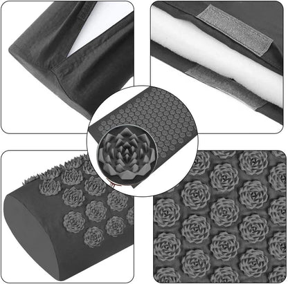 Zora acupressure massage mat and pillow set with textured surface for relaxing pressure point therapy.
