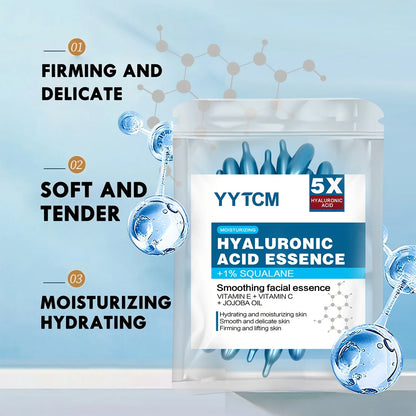 Zora Hyaluronic Acid Essence Capsules in a jar, skincare product with small capsules for hydration and skin nourishment.