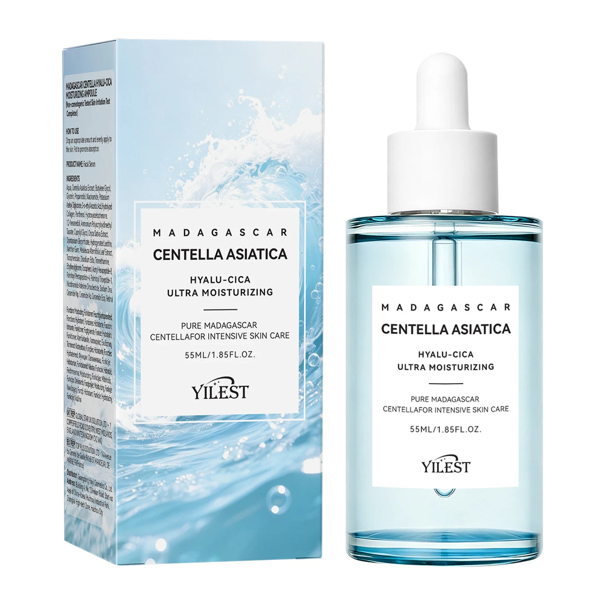 Zora Madagascar Centella Comfort Serum in a clear glass bottle with a white dropper cap, labeled as a face serum for soothing skin.