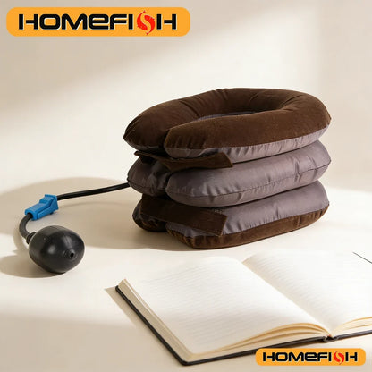 Zora inflatable neck support pillow in neutral color, showing adjustable features for travel comfort and ergonomic design.
